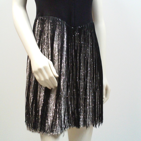 Vintage 60s Black Fringe Dress Pencil Wiggle Flapper Cocktail Dress Silv… - Picture 6 of 10